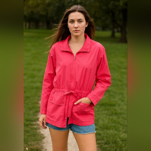 Vintage Tabi Shirt  Coat Jacket Wind Resistant Oversized Fit Pink 14 - Picture 1 of 8